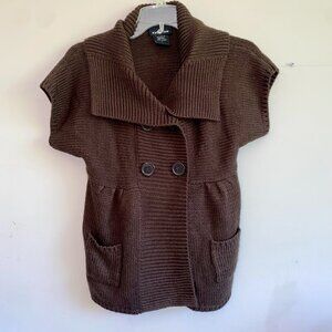 Knit Cardigan Sweater Peacoat Dark Brown with Short Sleeves